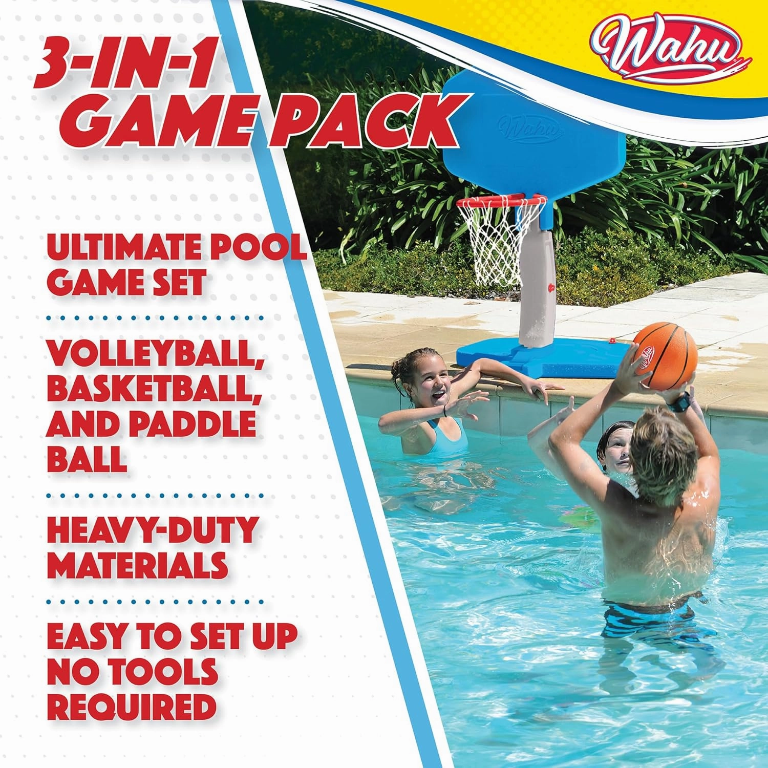 Wahu 3-in-1 Pool Sports Game Pack with Basketball, Volleyball, and Paddle Ball Set