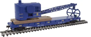 Walthers Trainline HO Scale Model Flatcar with Logging Crane - Alaska Railroad 17104, Blue