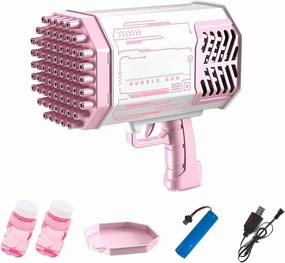 WATER GUN Bubble Machine Gun Toy, Colorful Lights, Thousands Bubbles, Outdoor Toy for Kids 3-12 Years Old (Pink)