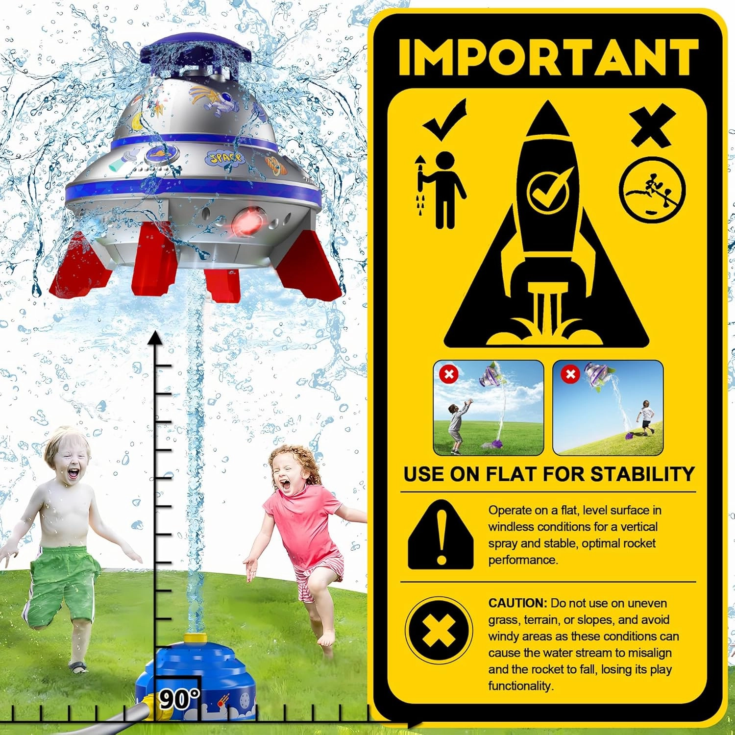 Water Sprinkler for Kids with Lights, 360° Rotating UFO Water Rocket Sprinkler Toy, Outdoor Summer Water Toys for Backyard Lawn Pool, for Boys Girls Ages 3 4 5 6 7 8 