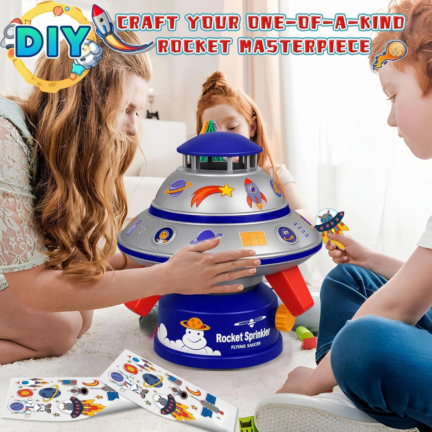 Water Sprinkler for Kids with Lights, 360° Rotating UFO Water Rocket Sprinkler Toy, Outdoor Summer Water Toys for Backyard Lawn Pool, for Boys Girls Ages 3 4 5 6 7 8 