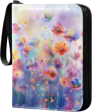 Watercolor Flowers Painting Card Binder, 400 Pockets Card Holder with 50 Sleeves, Sturdy Card Holder Folders for Game Cards & Sports Cards
