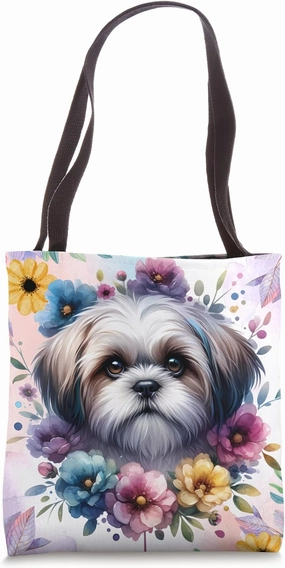 Watercolor Floral Shih Tzu Mama Dog Lovers Mother's Day Tote Bag