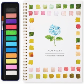 Watercolor Workbooks, Watercolor Paper, Beginner-Friendly Flowers Watercolor Workbooks, 12 Colors Watercolor Paint Set with Paint Brush, watercolor Book for Teens、Adults