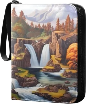 Waterfall Painting Card Binder, 400 Pockets Card Holder with 50 Sleeves, Sturdy Card Holder Folders for Game Cards & Sports Cards