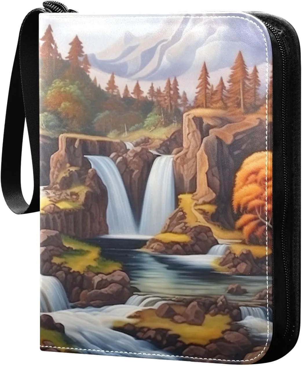 Waterfall Painting Card Binder, 400 Pockets Card Holder with 50 Sleeves, Sturdy Card Holder Folders for Game Cards & Sports Cards