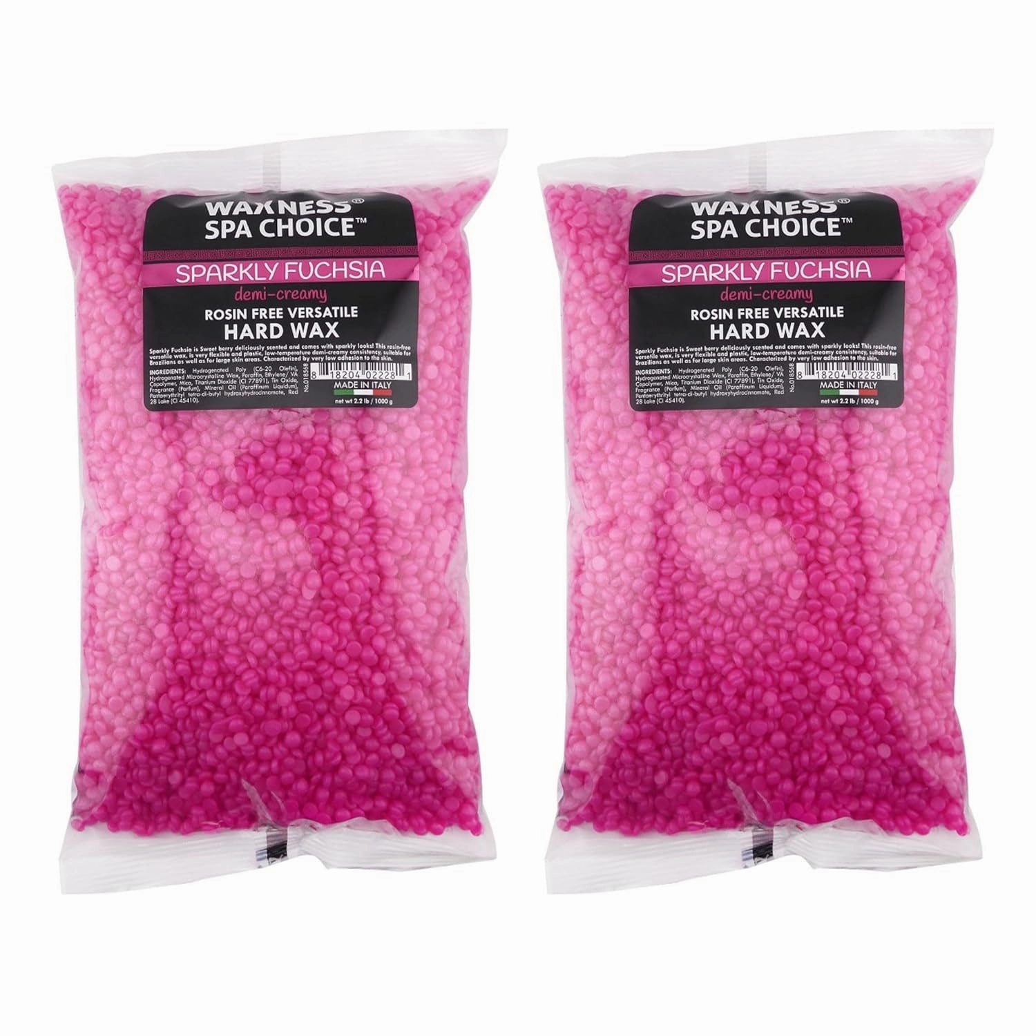 Waxness Spa Choice Hard Wax Medium Creamy Versatile Sparkly Fuchsia 2.2 lb 1kg Pack of 2 (4.4 lb)
