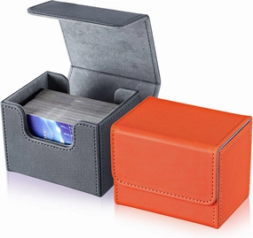 Weewooday 2 Boxes Leather Deck Card Boxes Large Size Fit 100 Plus Sleeved Cards Deck Game for Collectible Playing Compatible with Mtg Tcg(Horizontal,Orange, Gray)