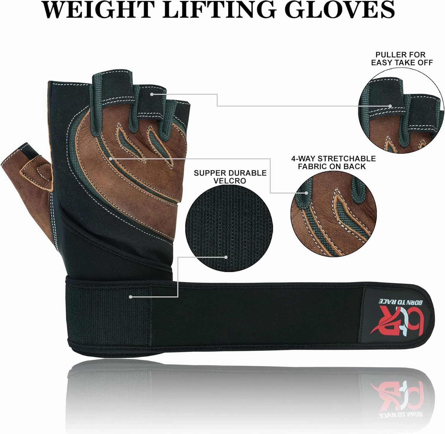 Weight Lifting Leather Padded Gloves for Men and Women Fingerless Body Building Long Wrist Support Training Gym Exercise Powerlifting Gloves Unisex Design