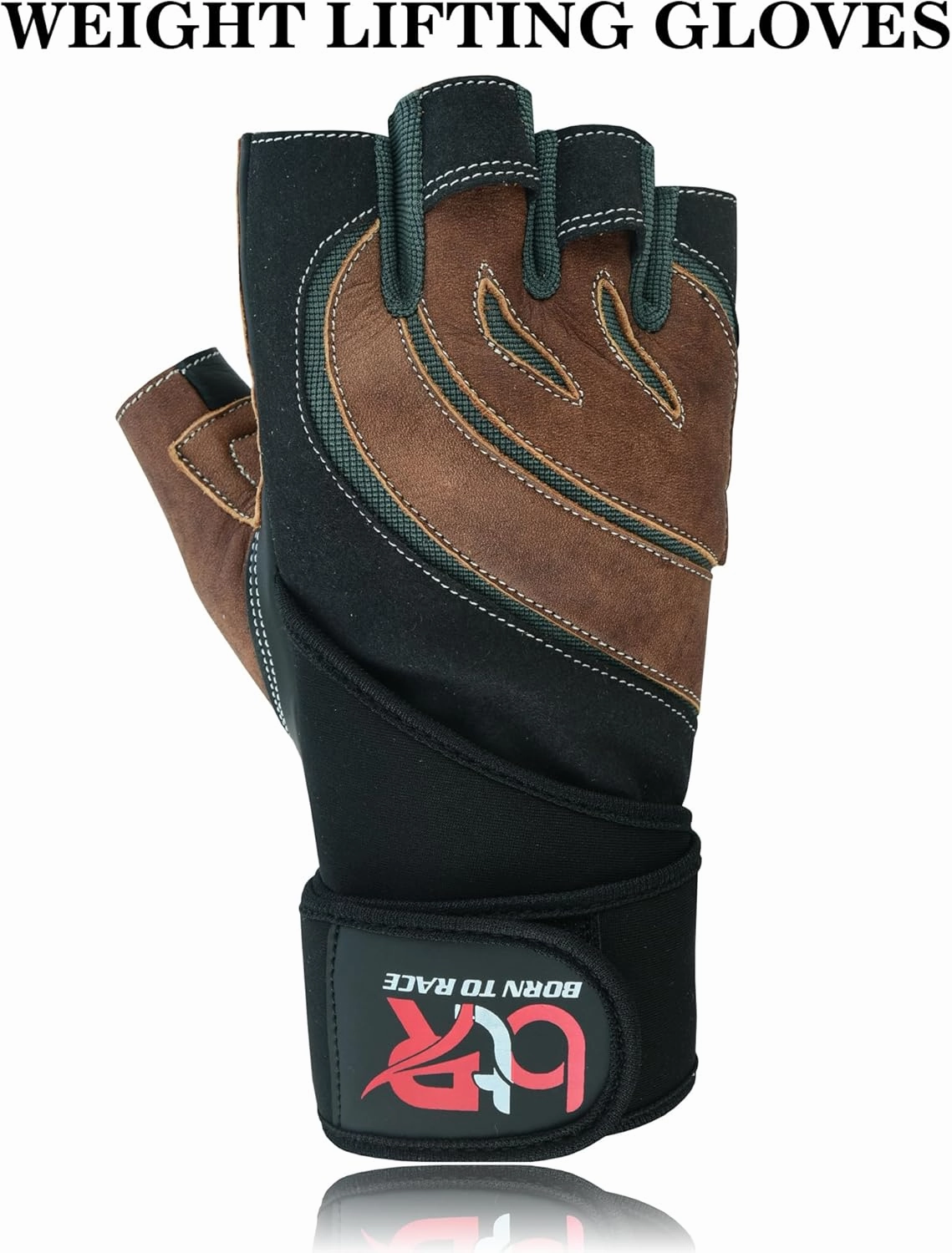 Weight Lifting Leather Padded Gloves for Men and Women Fingerless Body Building Long Wrist Support Training Gym Exercise Powerlifting Gloves Unisex Design