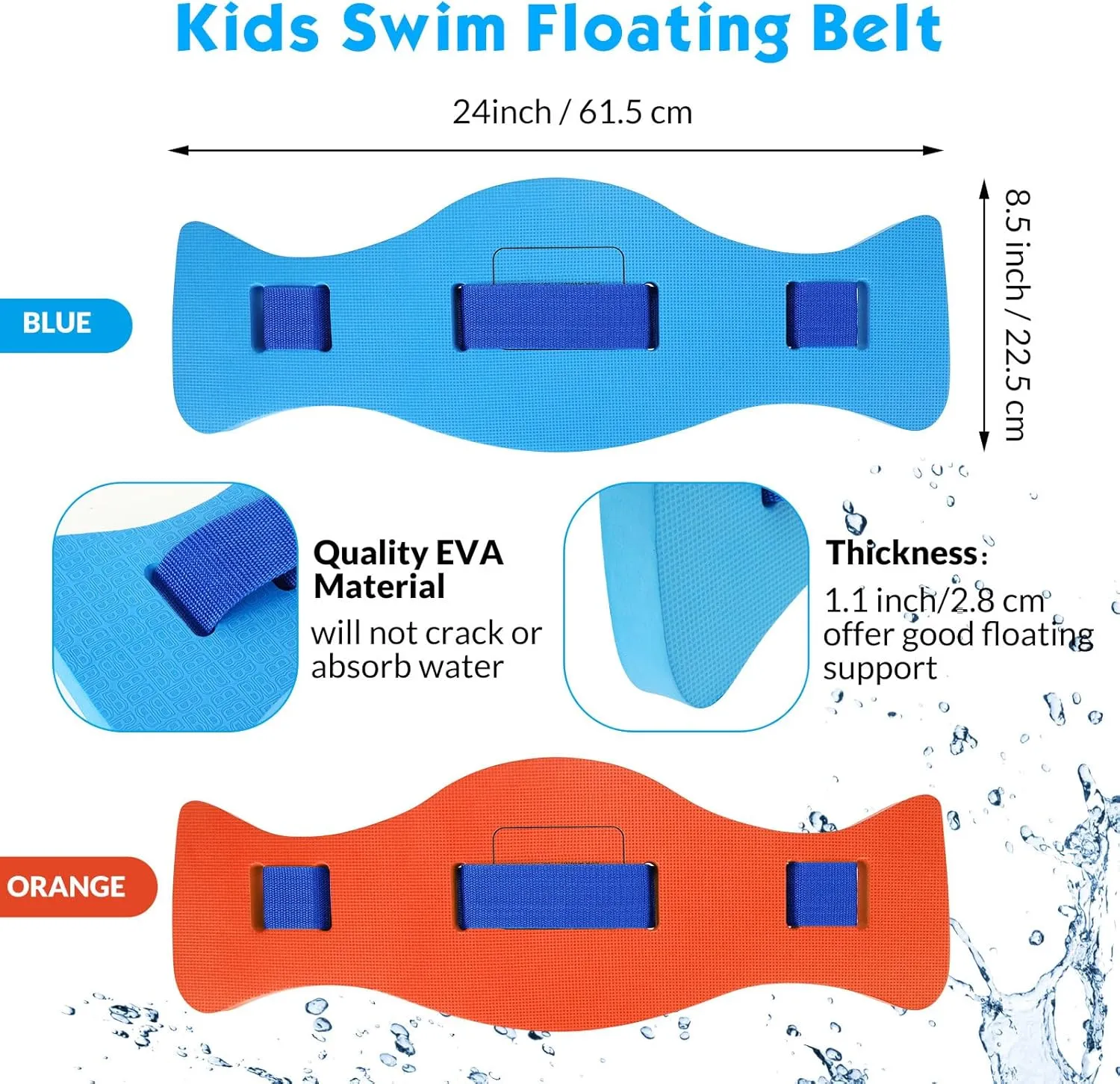 Wettarn 2 Pcs Kids Swim Belt with Adjustable Strap, EVA Buoyancy Belt for Youth Children Junior Water Aerobics Swimming Belt Fitness Foam Flotation Aid for Pool Swimming Training