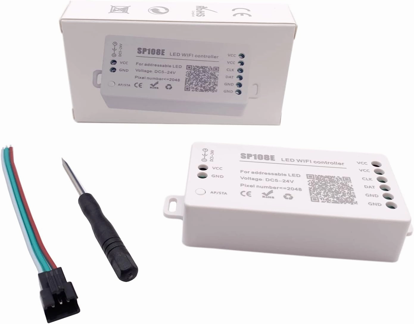 WiFi Controller SP108E WS2811 WS2812B LED Strip WS2813 WS2815 SK6812 SK9822 APA102C Etc LED Module Light Smart APP Wireless Control DC5-24V