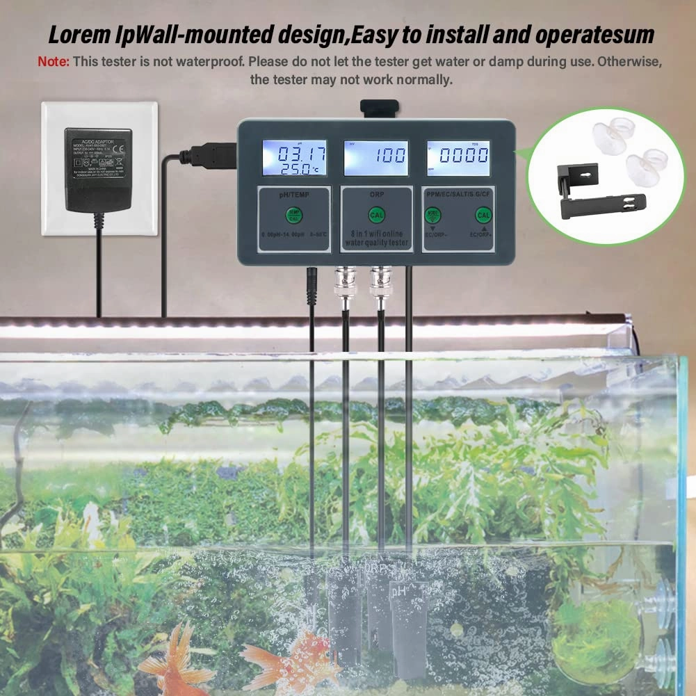 WiFi Tuya Smart pH Monitor Data Logger Temp TDS Salinity S.G. EC ORP Water Tester Monitor Analyzer for Aquariums Pool Hydroponics