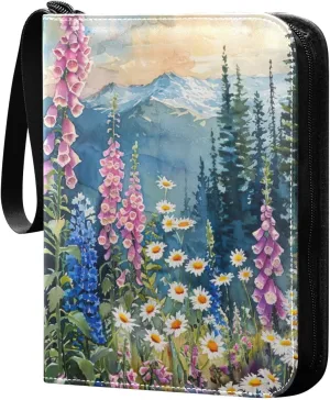 Wildflowers Painting Card Binder, 400 Pockets Card Holder with 50 Sleeves, Sturdy Card Holder Folders for Game Cards & Sports Cards