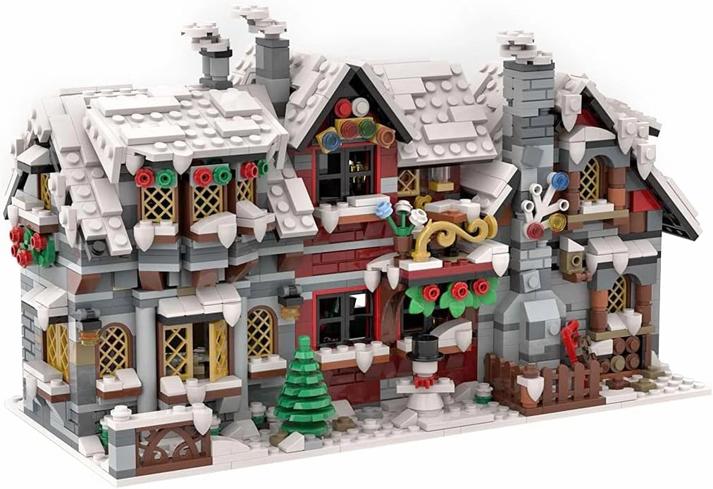 Winter House Modular Building Block Set, 2340PCS MOC Creative Christmas Village House Architecture Model, Christmas Advent Calendar Gifts for Bricks Lover
