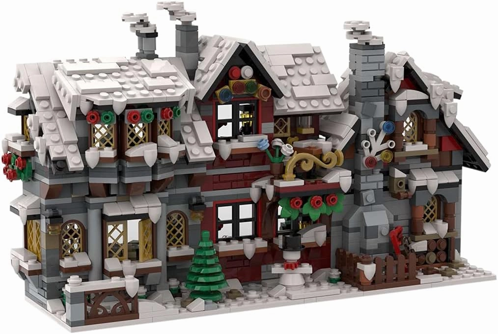 Winter House Modular Building Block Set, 2340PCS MOC Creative Christmas Village House Architecture Model, Christmas Advent Calendar Gifts for Bricks Lover