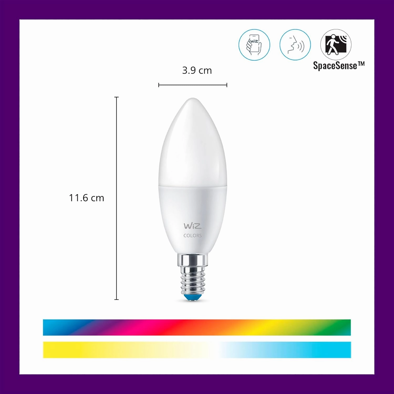 WiZ 40W B12 Color LED Smart Candle-Shaped Bulb - Pack of 6 - E12- Indoor - Connects to Your Existing Wi-Fi - Control with Voice or App   Activate with Motion - Matter Compatible
