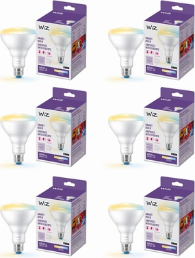 WiZ 65W BR30 Tunable White LED Smart Bulb - Pack of 6 - E26- Indoor - Connects to Your Existing Wi-Fi - Control with Voice or App   Activate with Motion - Matter Compatible