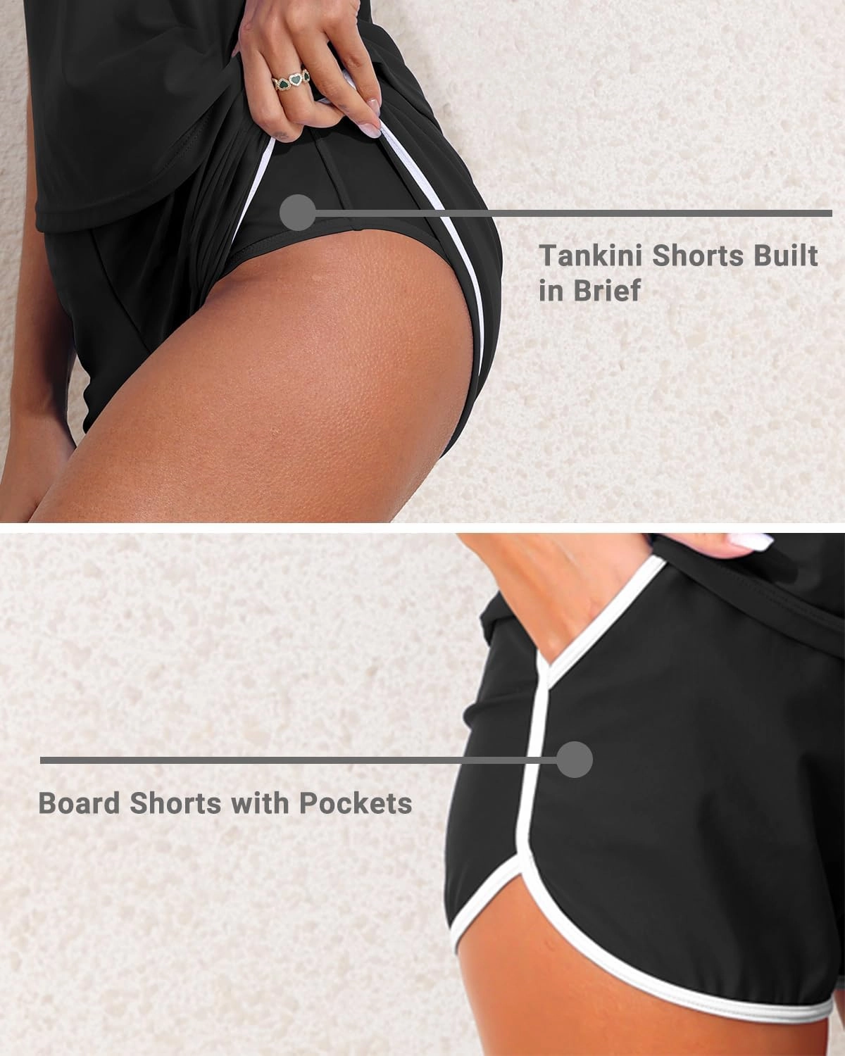 Women 2 Piece Tankini Swimsuit with Pockets Boy Shorts Modest Bathing Suit Tummy Control Tank Top