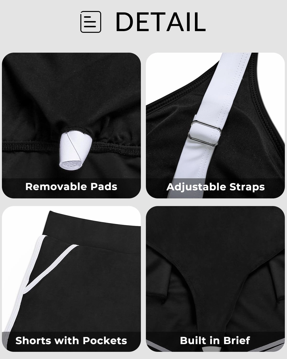 Women 2 Piece Tankini Swimsuit with Pockets Boy Shorts Modest Bathing Suit Tummy Control Tank Top