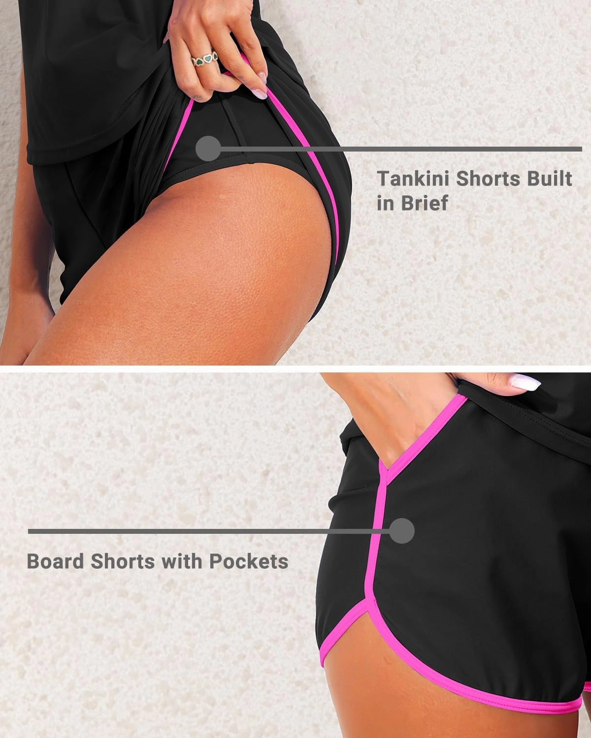 Women 2 Piece Tankini Swimsuit with Pockets Boy Shorts Modest Bathing Suit Tummy Control Tank Top