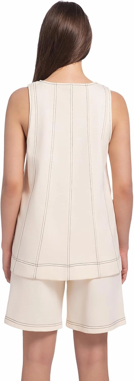Women's 2 Piece Outfits Sleeveless Crew Neck 2025 Summer Casual Loose Tank Top Wide Leg Shorts with Pockets
