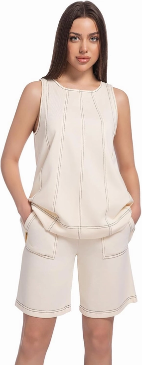 Women's 2 Piece Outfits Sleeveless Crew Neck 2025 Summer Casual Loose Tank Top Wide Leg Shorts with Pockets
