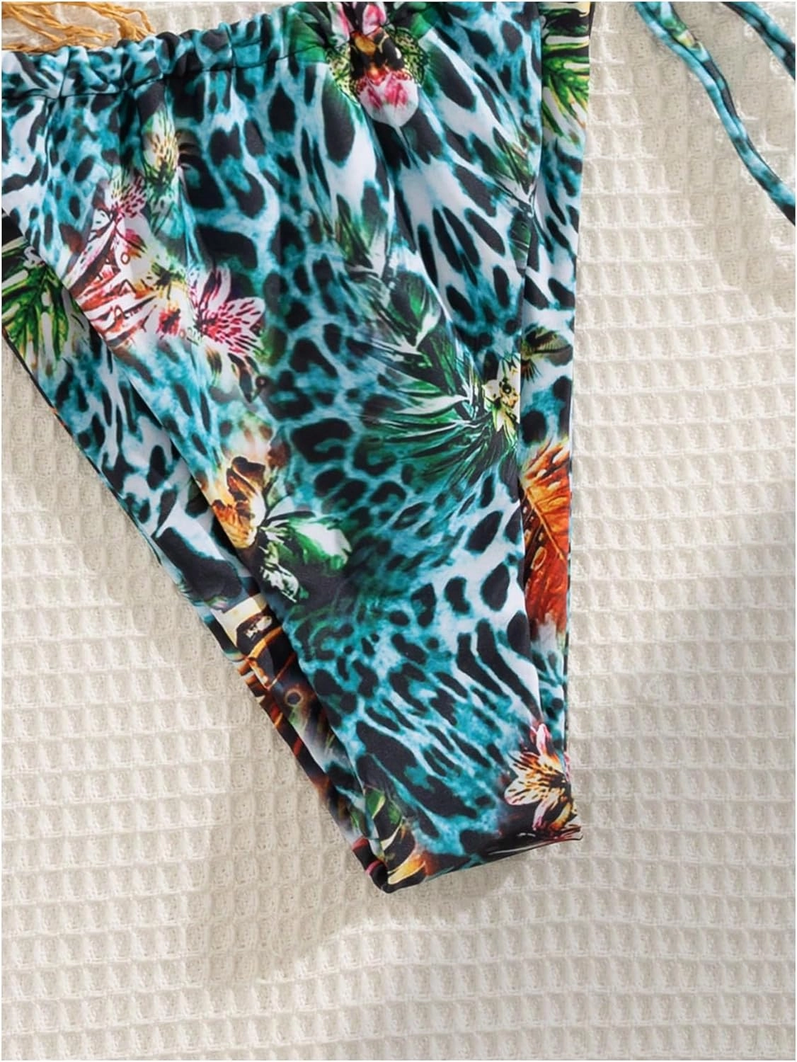 Women's High Waisted Bikini Set Graphic Tie Back Swimsuit with Tie Side Thongs Bathing Suit