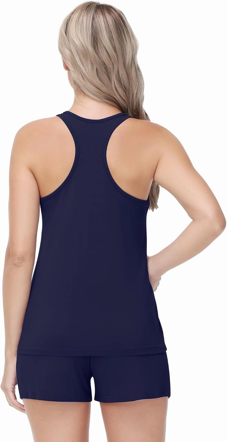 Women's Pajama Set Sleeveless Racerback Tank and Shorts PJs Sets Soft Bamboo Viscose Sleepwear S-XXL