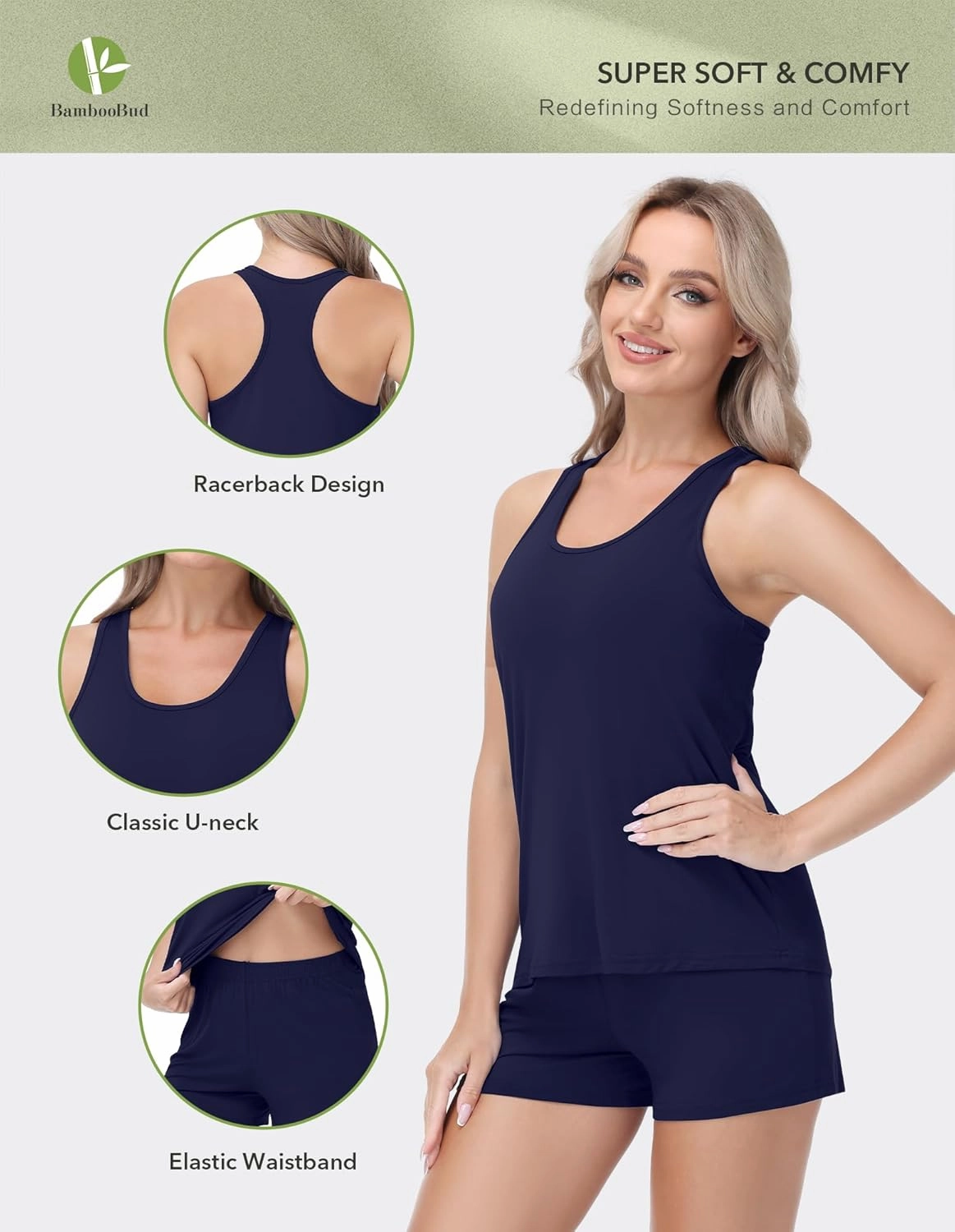 Women's Pajama Set Sleeveless Racerback Tank and Shorts PJs Sets Soft Bamboo Viscose Sleepwear S-XXL