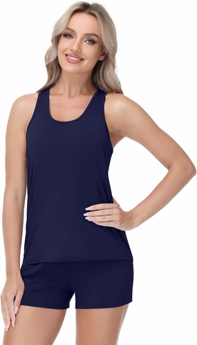 Women's Pajama Set Sleeveless Racerback Tank and Shorts PJs Sets Soft Bamboo Viscose Sleepwear S-XXL