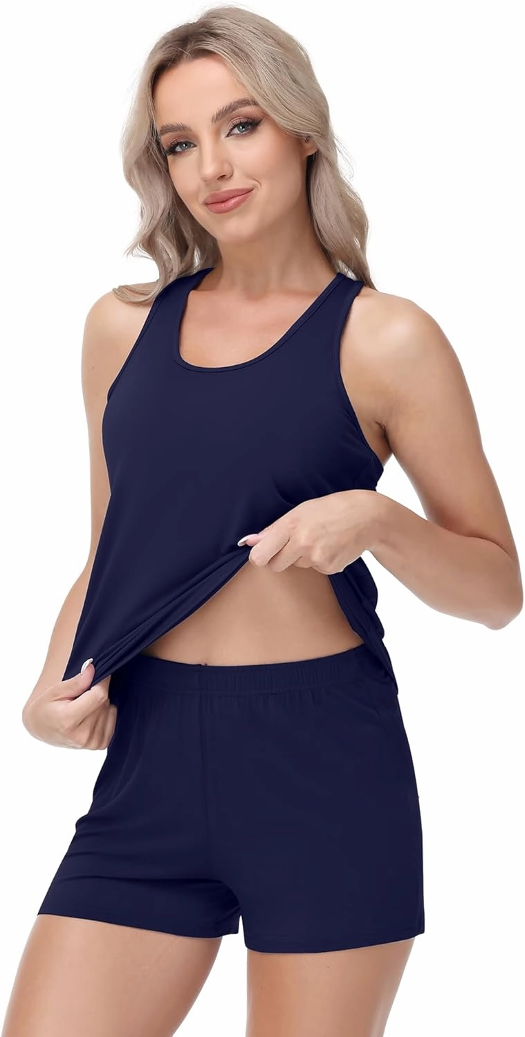 Women's Pajama Set Sleeveless Racerback Tank and Shorts PJs Sets Soft Bamboo Viscose Sleepwear S-XXL