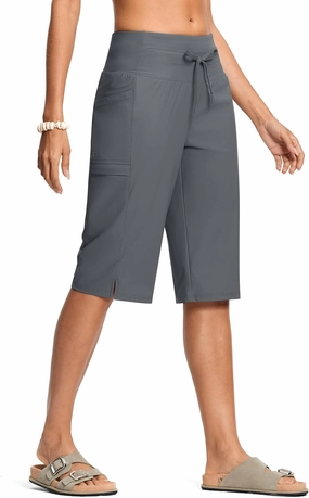 Women's Swim Capris Pants 15" High Waist Tummy Control Quick Dry UPF 50  Long Board Shorts with Liner and Pockets
