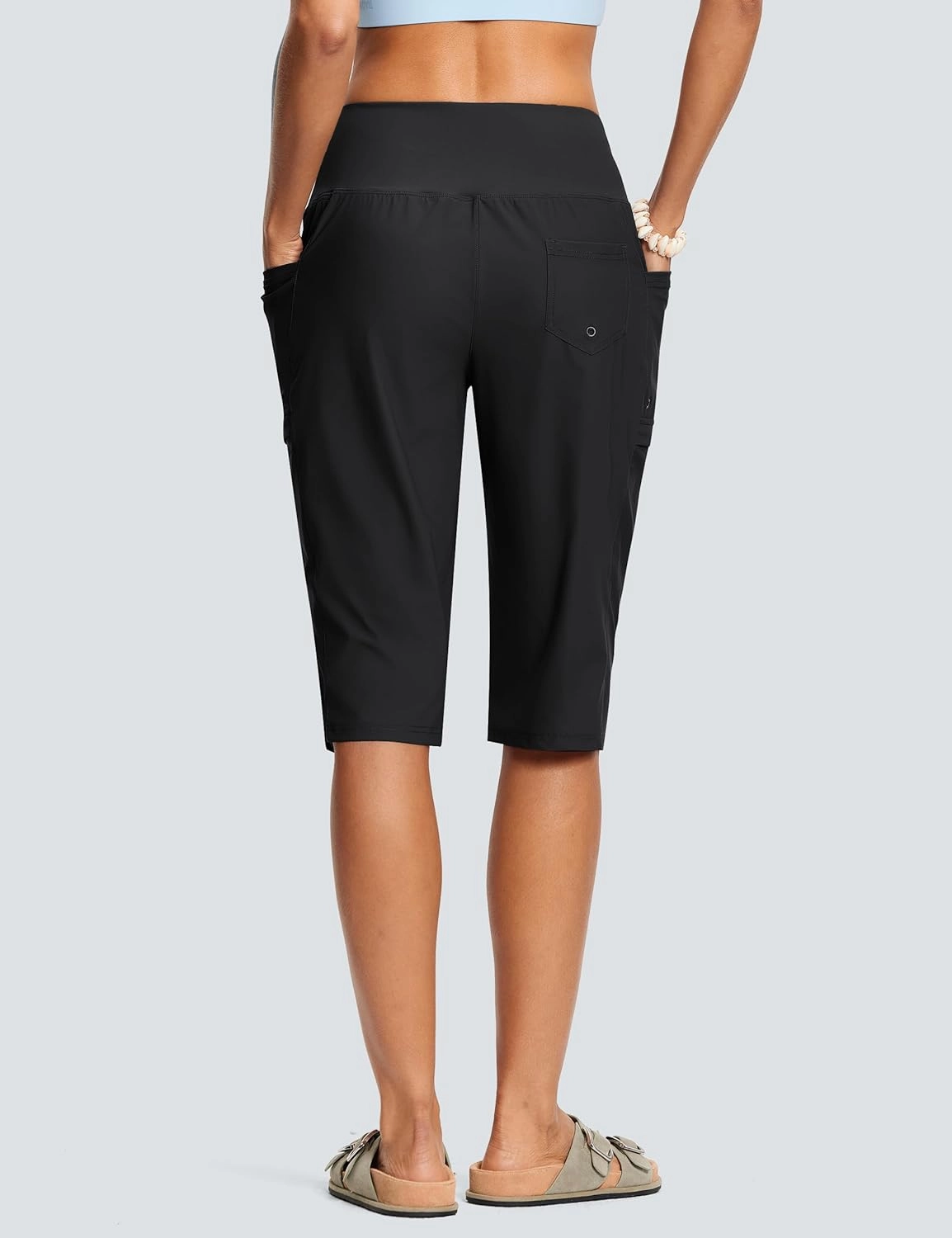 Women's Swim Capris Pants 15" High Waist Tummy Control Quick Dry UPF 50  Long Board Shorts with Liner and Pockets