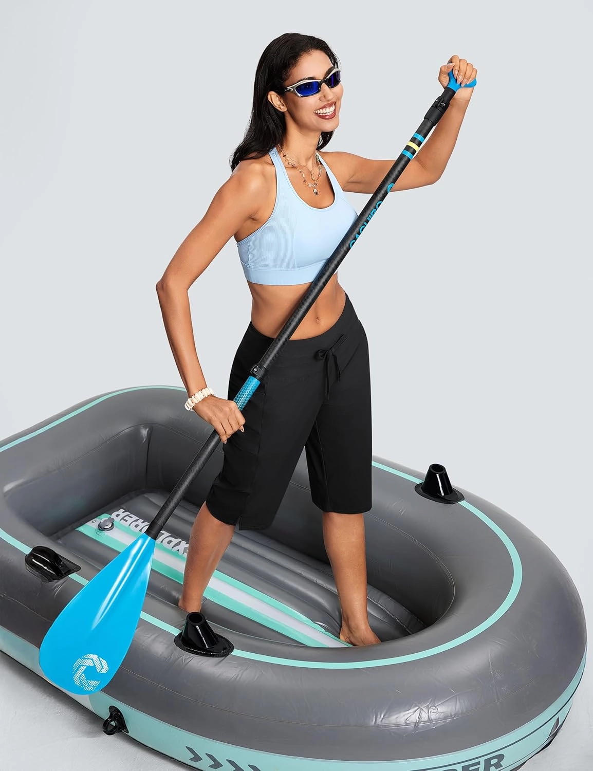 Women's Swim Capris Pants 15" High Waist Tummy Control Quick Dry UPF 50  Long Board Shorts with Liner and Pockets