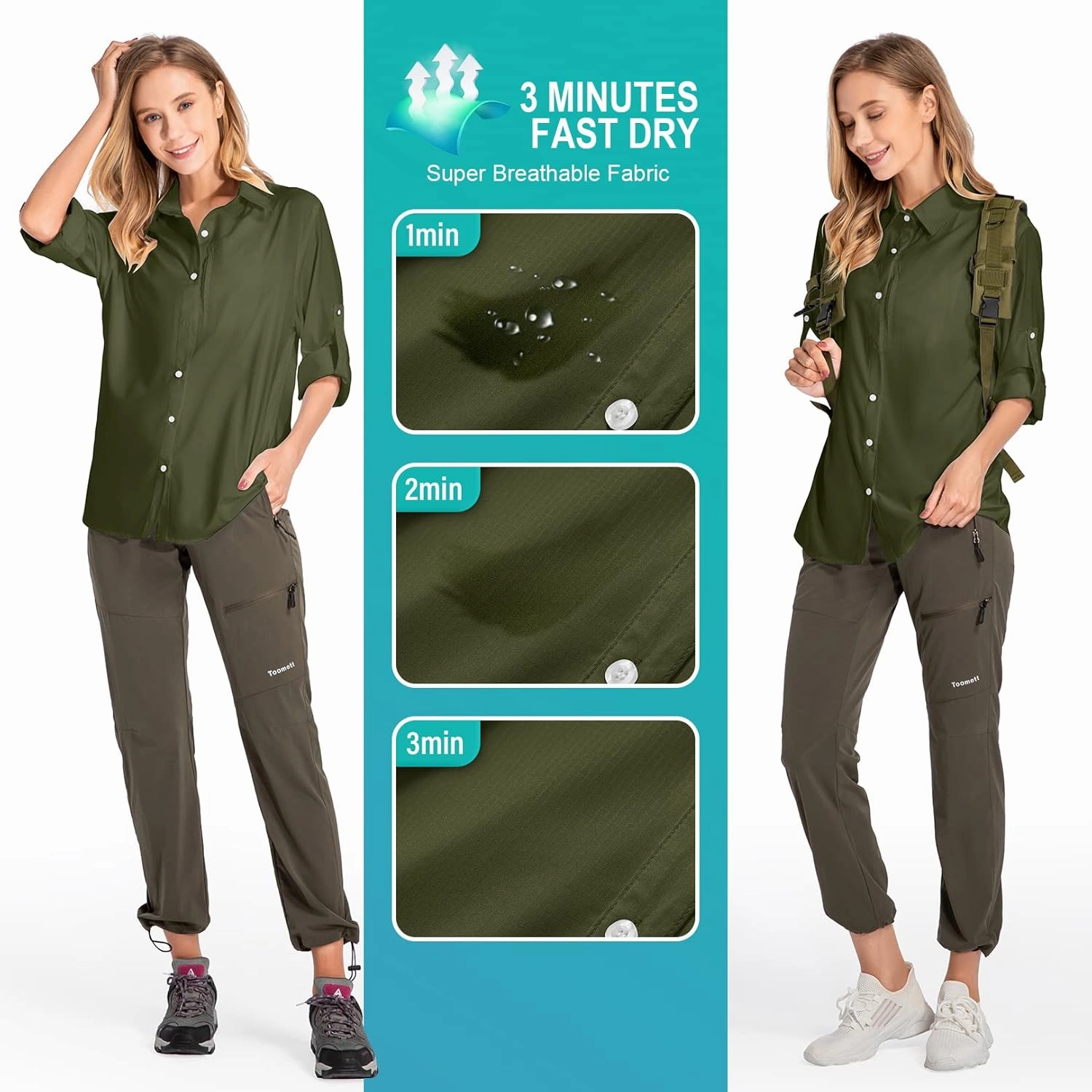 Women's UPF 50 Long Sleeve Sun Protection Shirts Quick Dry Outdoor Fishing Hiking Travel Shirt