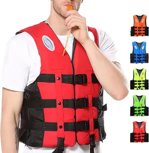 Women's Adjustable Life Jacket - Buoyancy Vest with Rescue Whistle & Reflective Strips for Kayaking, Paddle Board, Water Sports (Red, S)