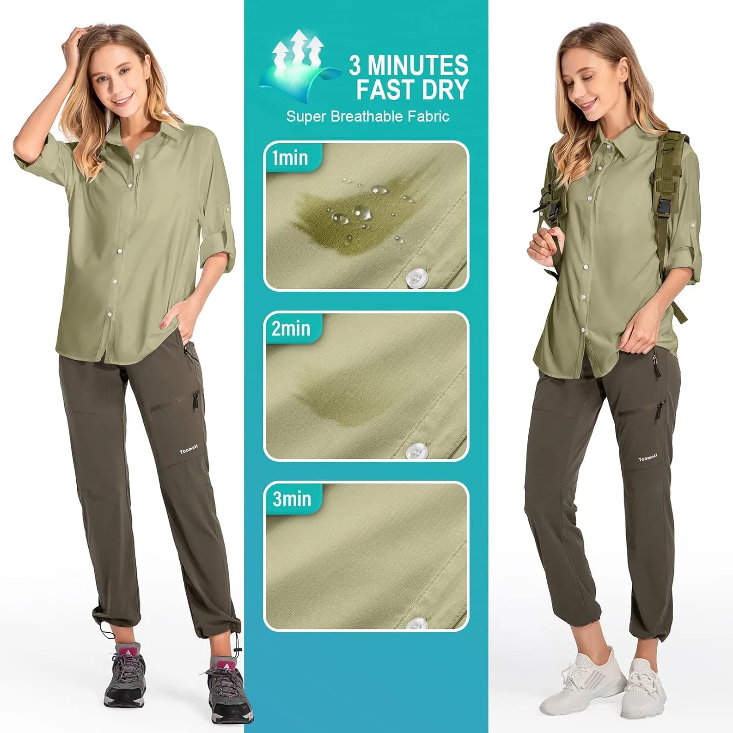 Women's UPF 50 Long Sleeve Sun Protection Shirts Quick Dry Outdoor Fishing Hiking Travel Shirt