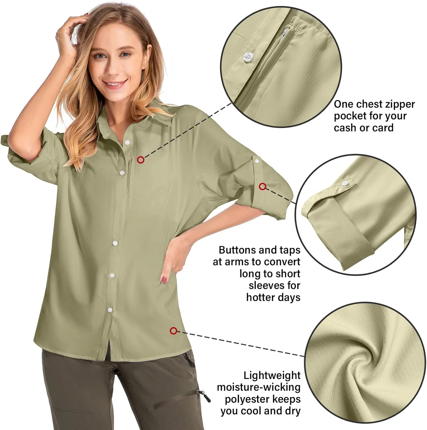 Women's UPF 50 Long Sleeve Sun Protection Shirts Quick Dry Outdoor Fishing Hiking Travel Shirt