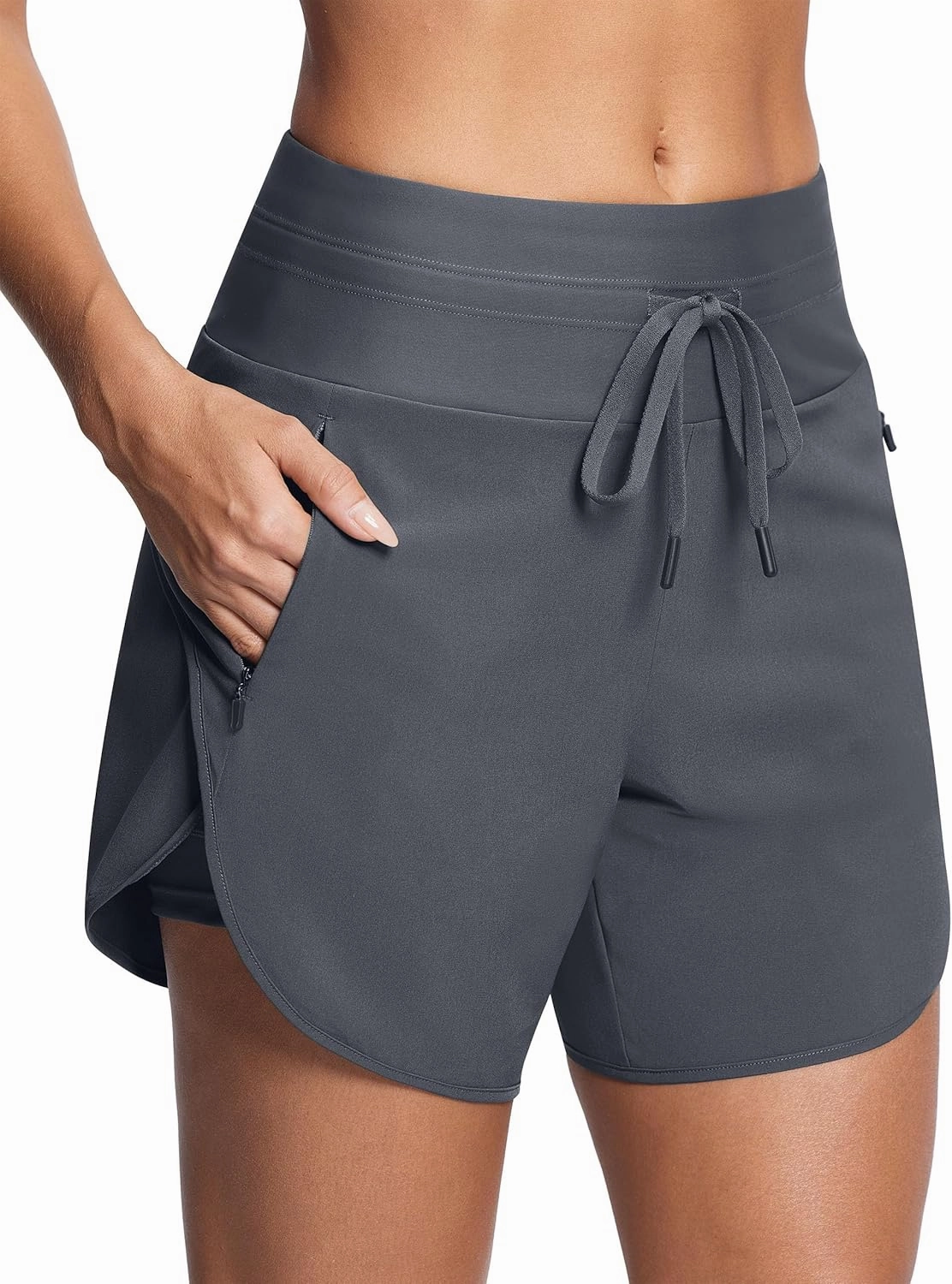 Womens 5.5" Swim Shorts High Waisted Board Shorts with Pockets Quick Dry UPF 50  Beach Shorts with Liner