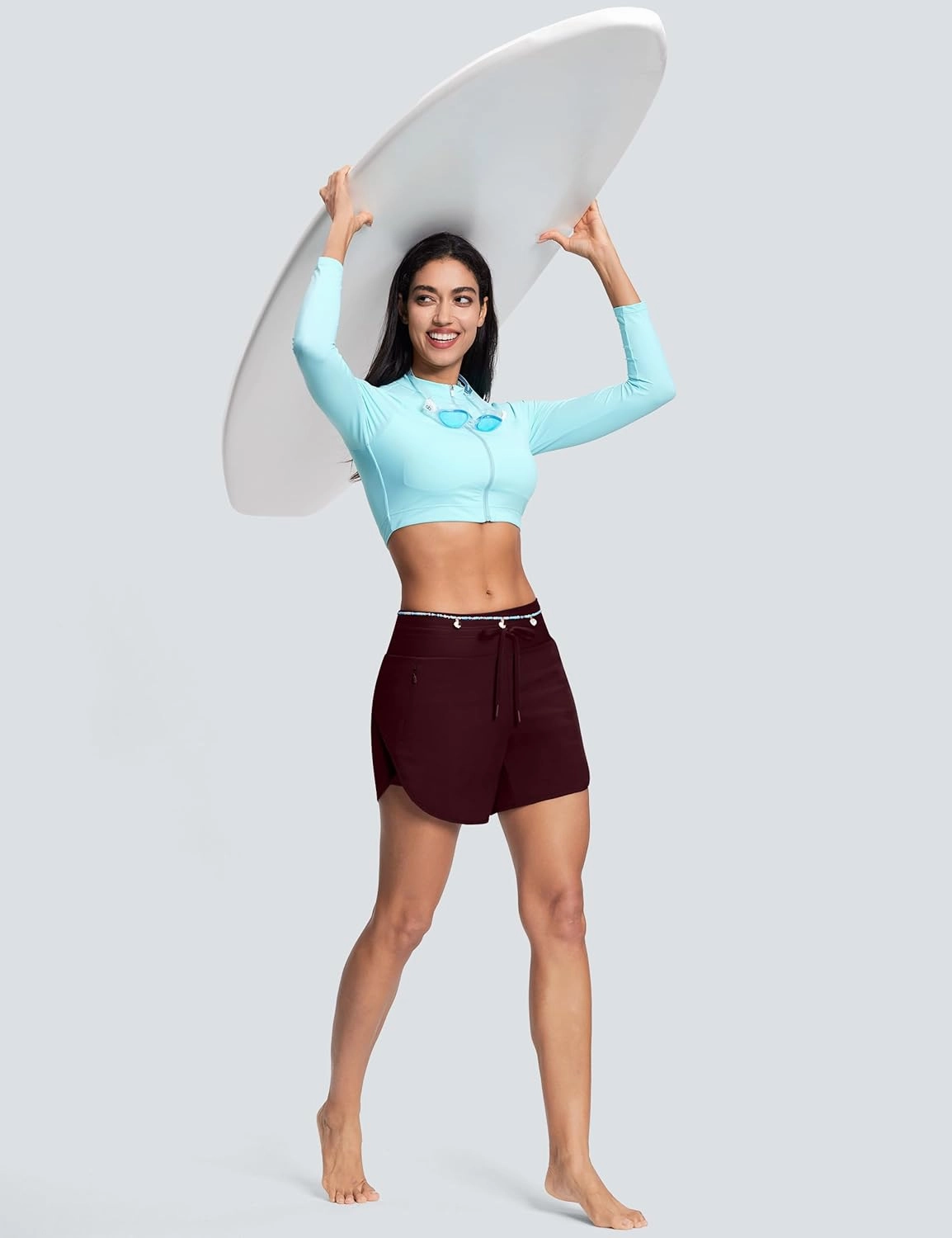 Womens 5.5" Swim Shorts High Waisted Board Shorts with Pockets Quick Dry UPF 50  Beach Shorts with Liner