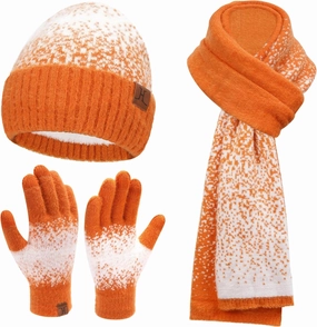 Womens Winter Knit Beanie Hats and Touchscreen Gloves Long Scarf Set with Warm Fleece Lined Skull Caps Scarves for Women
