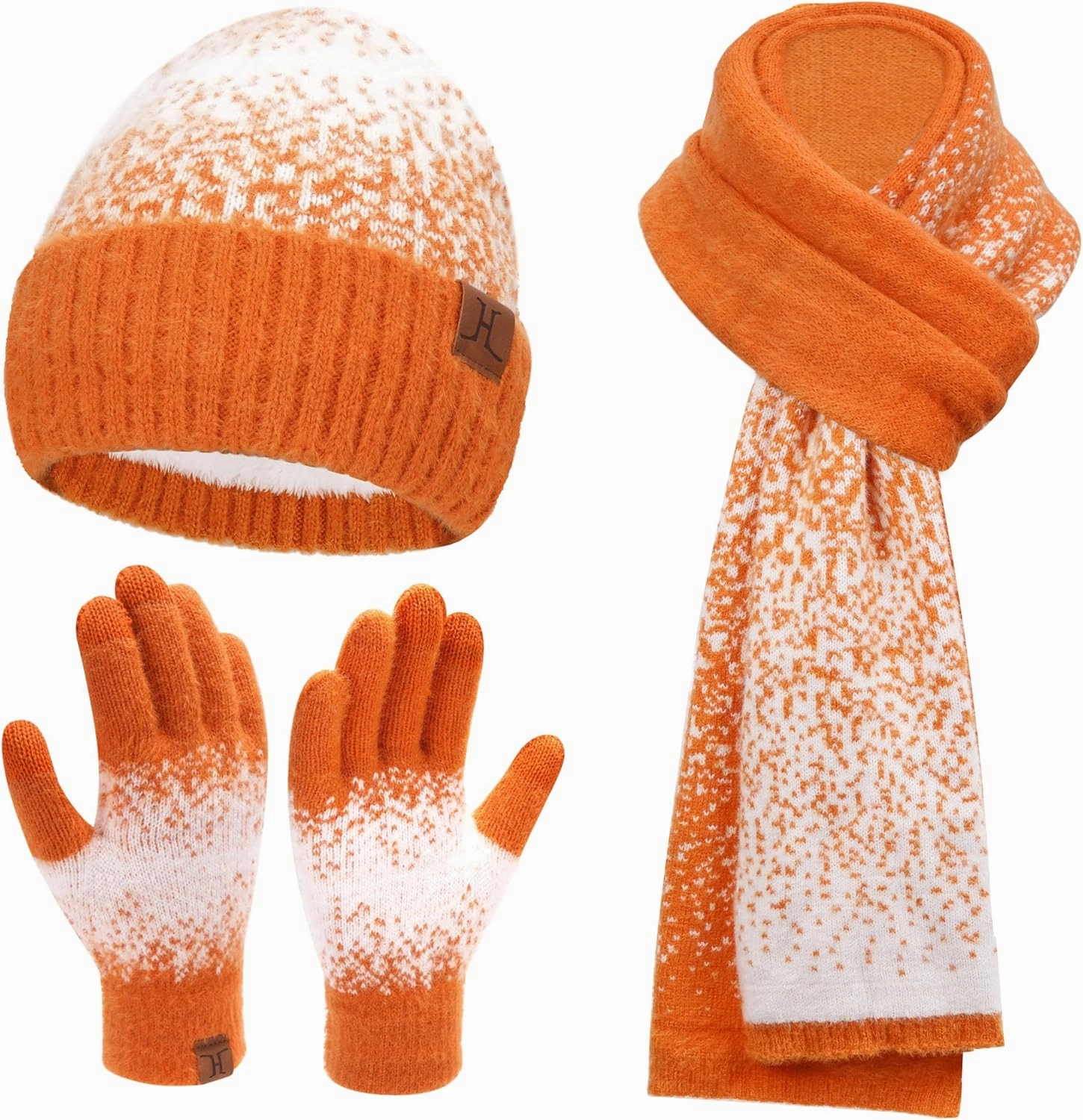 Womens Winter Knit Beanie Hats and Touchscreen Gloves Long Scarf Set with Warm Fleece Lined Skull Caps Scarves for Women