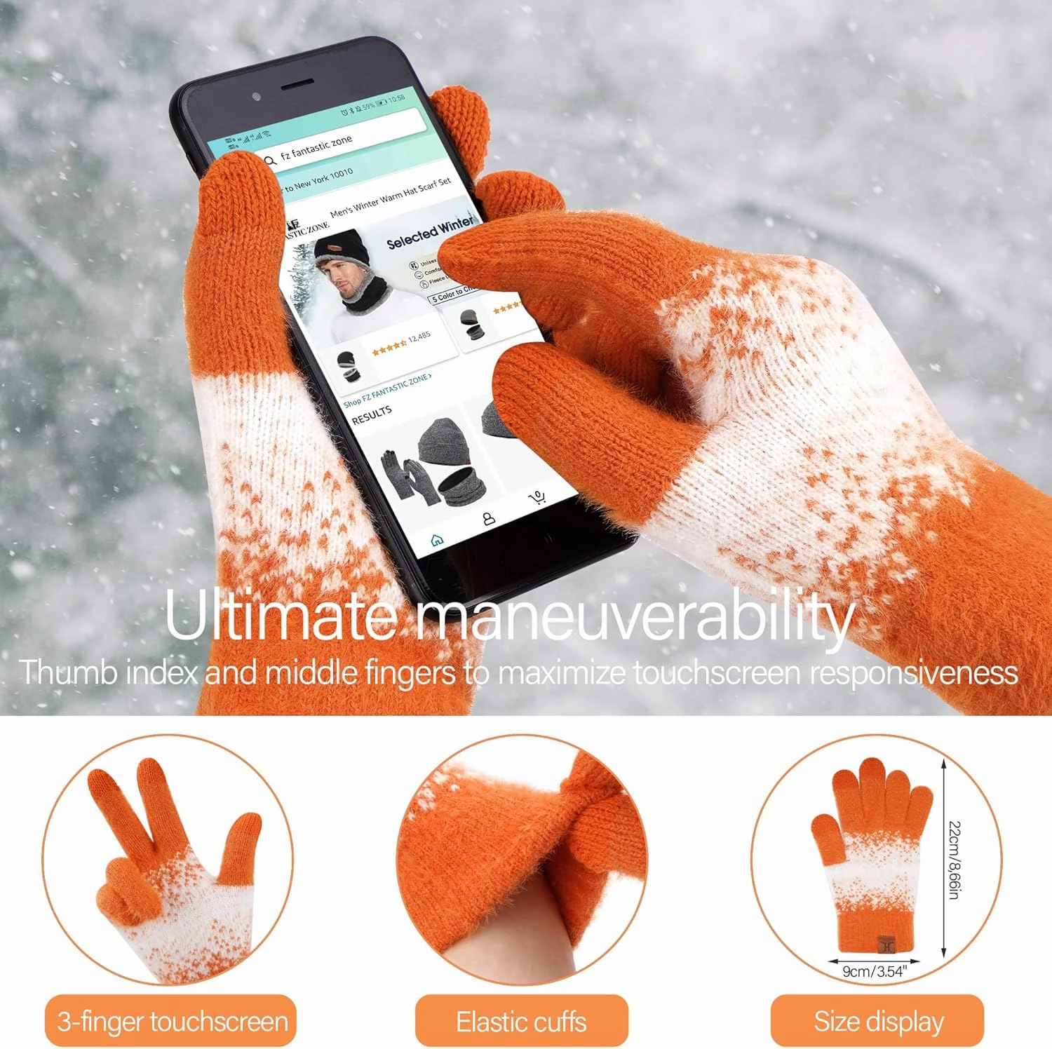 Womens Winter Knit Beanie Hats and Touchscreen Gloves Long Scarf Set with Warm Fleece Lined Skull Caps Scarves for Women