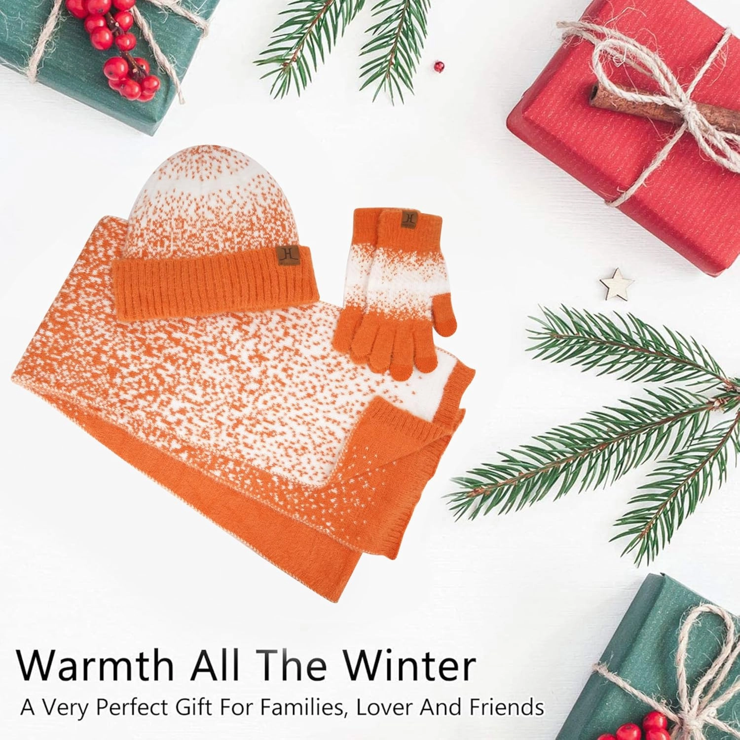 Womens Winter Knit Beanie Hats and Touchscreen Gloves Long Scarf Set with Warm Fleece Lined Skull Caps Scarves for Women