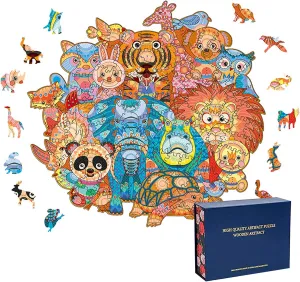 Wood Cut Puzzles, Wooden Jigsaw Puzzles, Animals Shaped Unique Wooden Puzzles for Adults and Kids, Cool Gadgets Magic Liberty Puzzles, Cartoon Zoo Elephant Lion Tiger (Medium 200 pcs)