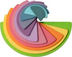 Wooden Semicircle Stacker Toys, 11 Pcs Pastel Rainbow Stacking Puzzle, Building Blocks Board Set for Kids, Learning Creative Thinking Toys