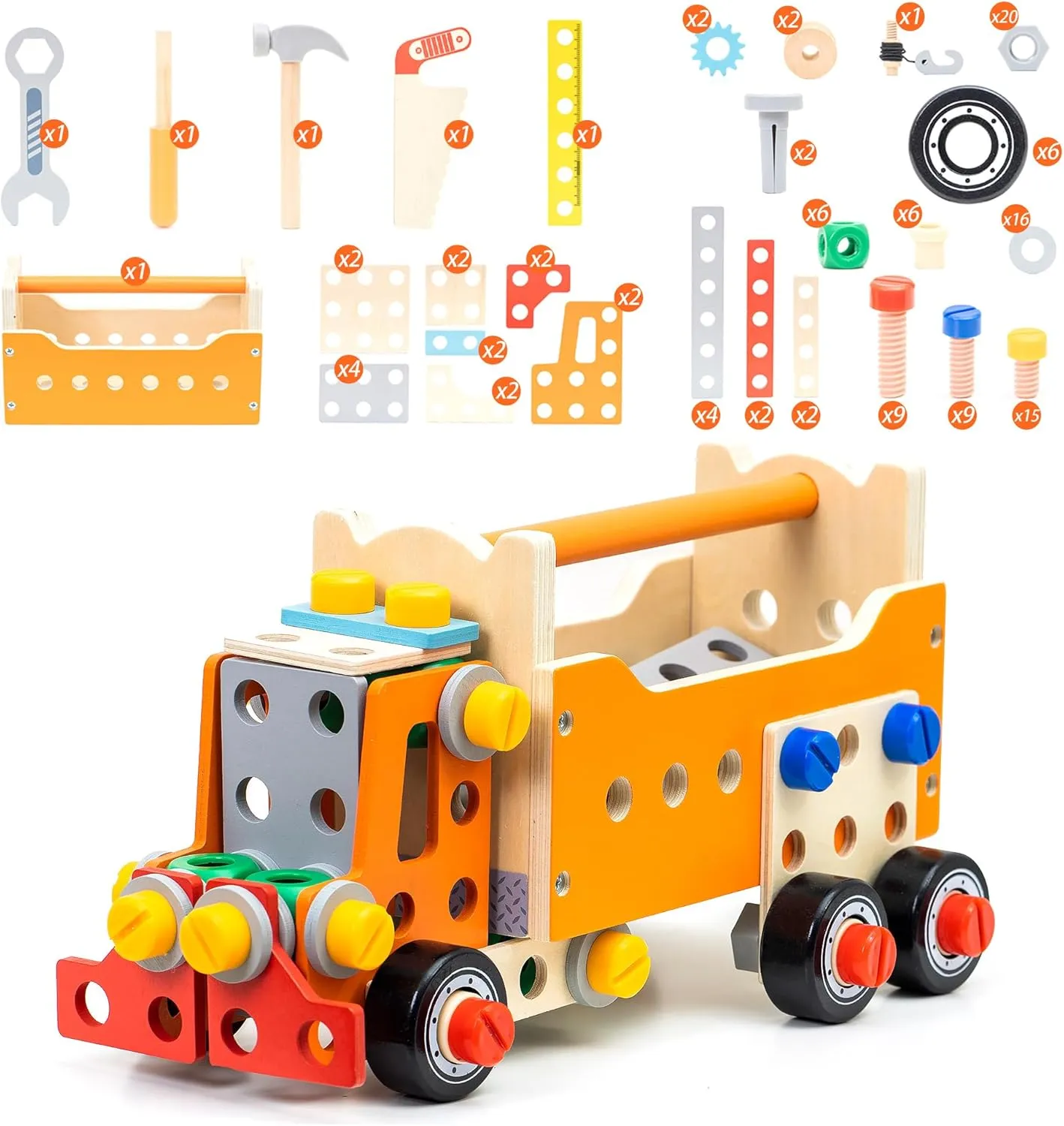 Wooden Tool Set,Montessori Wooden Tool Toy,Pretend Play Toy for Ages 3 and up, A Construction Educational Tool Box for Boys and Girls