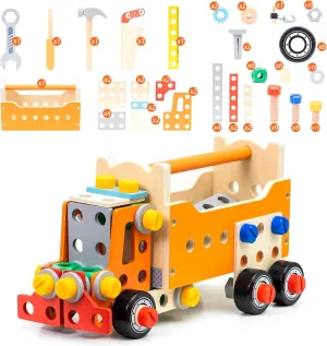 Wooden Tool Set,Montessori Wooden Tool Toy,Pretend Play Toy for Ages 3 and up, A Construction Educational Tool Box for Boys and Girls