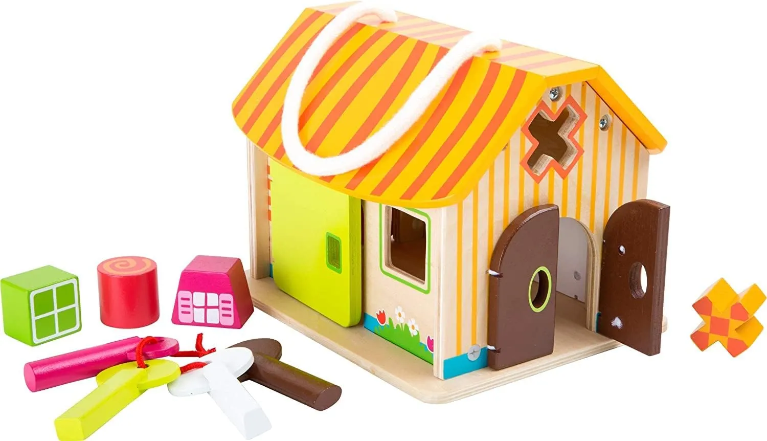 Wooden Toys Wood Shed with Keys Motor Skills Playset Designed for Children 12  Months, Multi (10315)